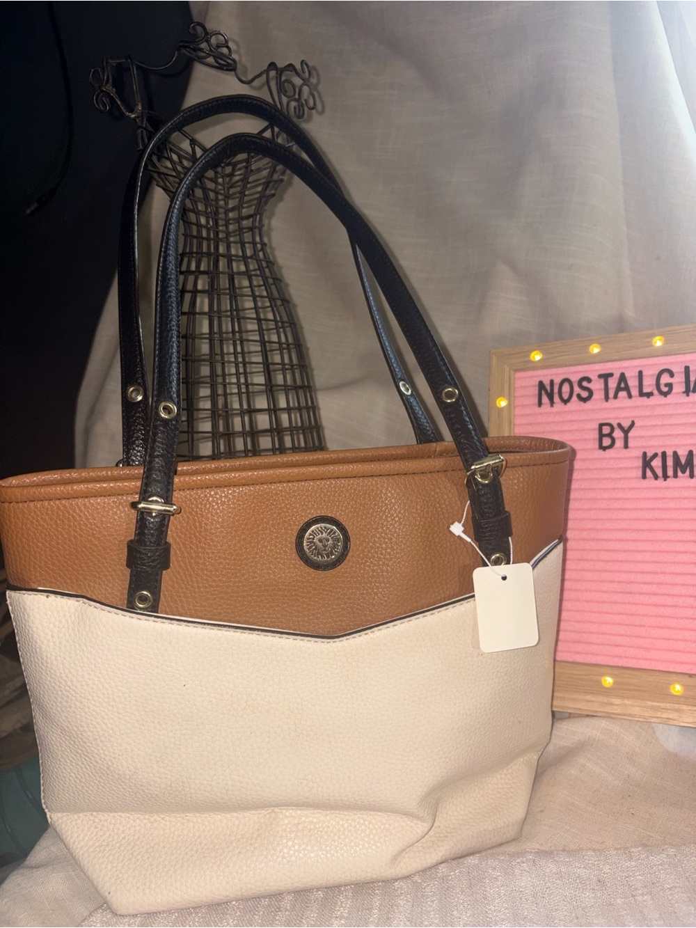 Anne Klein Two-Tone Tan, Cream & Black Tote